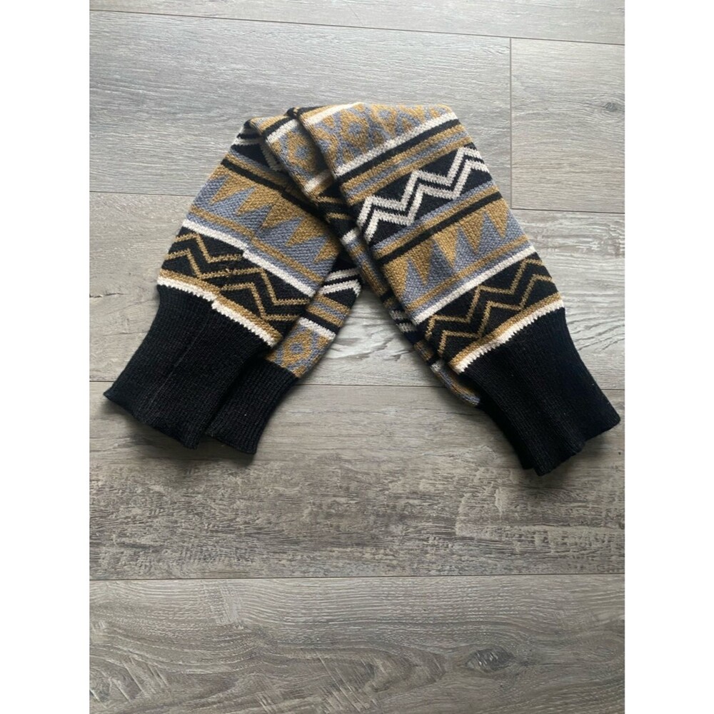 Patterned Knit Leg Warmers in Black, Tan & Gray One Size Boho